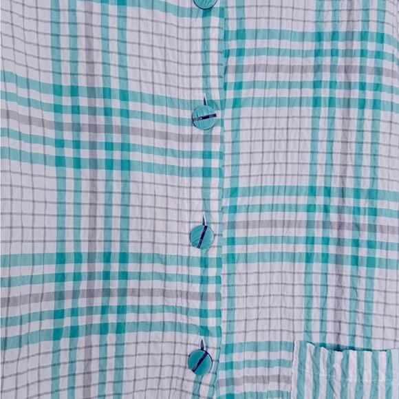 Habitat Teal and White Plaid Button-up 3/4 Sleeve Medium - Picture 6 of 6